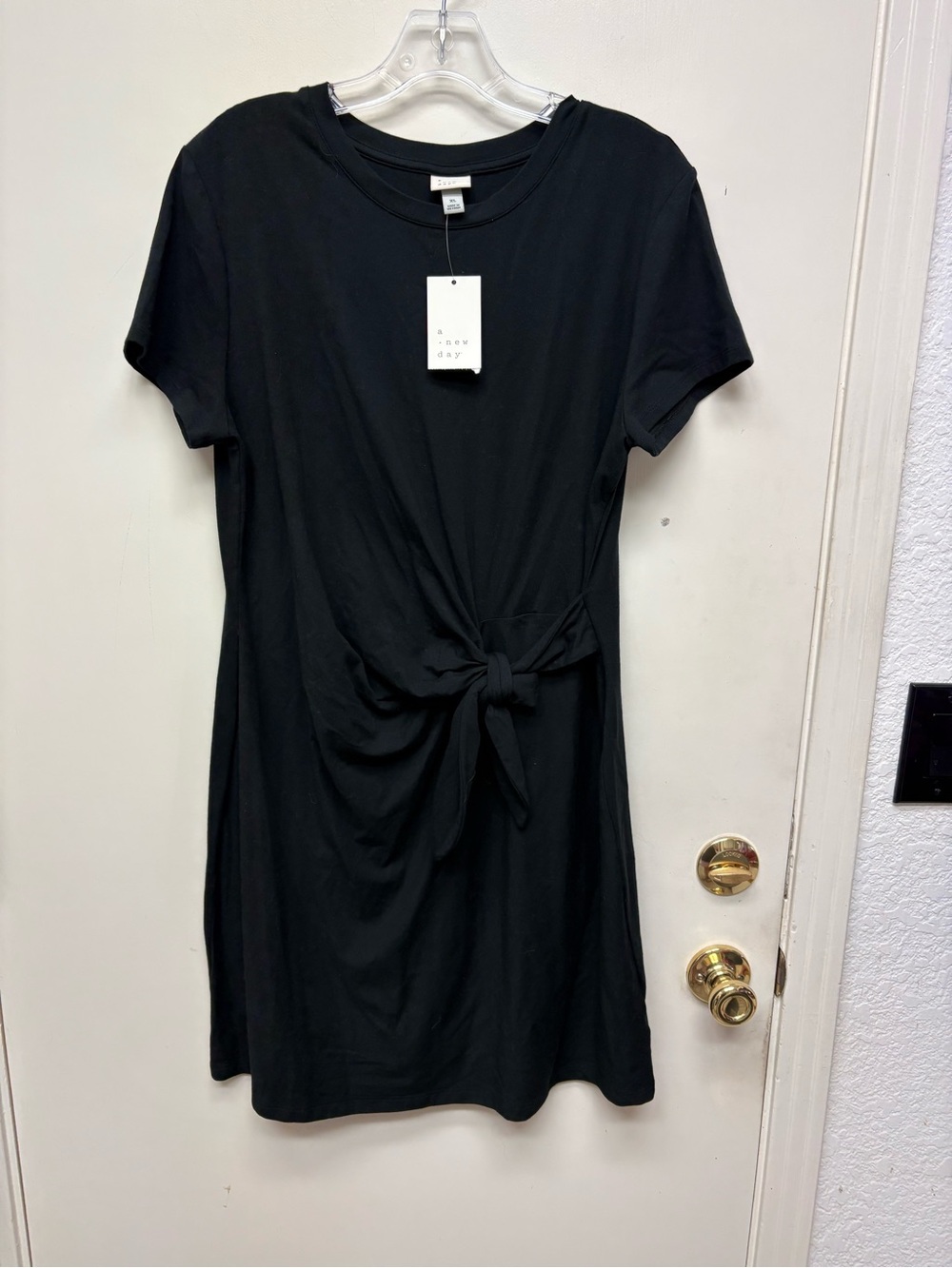 a new day Black Tie-Waist Short Sleeve Mini Dress